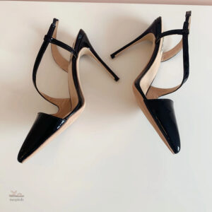 Sandale talon femme noire à bout pointu, hauteur 10-13 cm