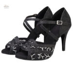 Sandale talon noire brillante femme 10-13 cm