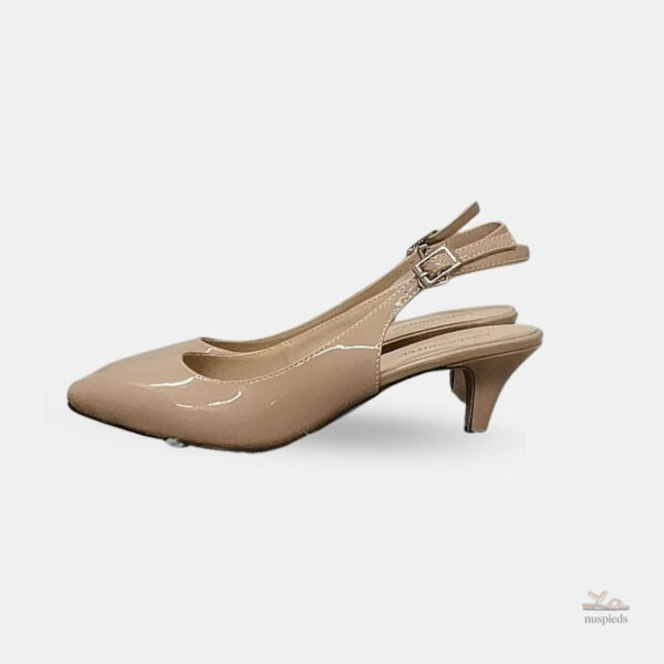 Sandale talon femme beige style escarpin avec lanière