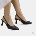 Sandale talon noire design ouvert 5 - 7 cm pour femme