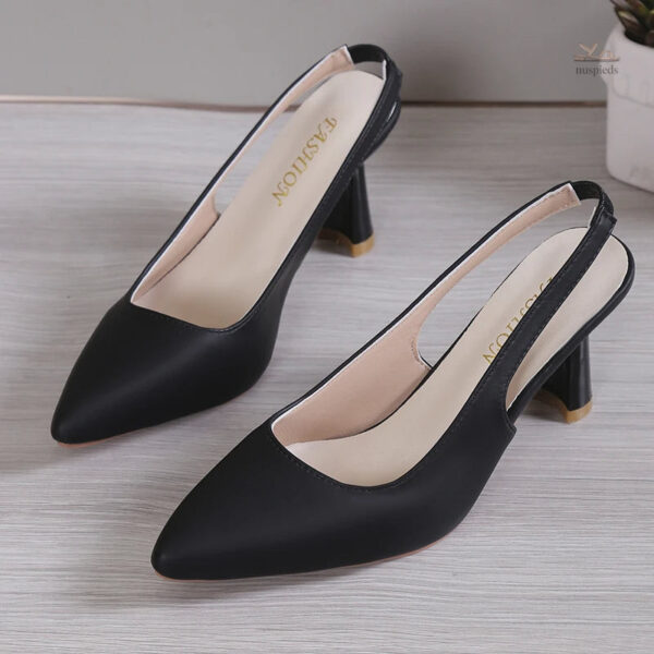 Sandales à talon pour femme, hauteur de 5 à 7 cm, couleur noire