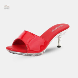 Sandales talon femme rouge avec semelle transparente
