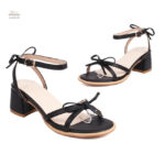 Sandale Talon Femme Noire 5 cm avec Nœud de Papillon