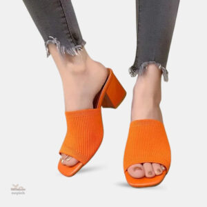 Sandale talon 5 cm orange pour femme, confortable et élégante