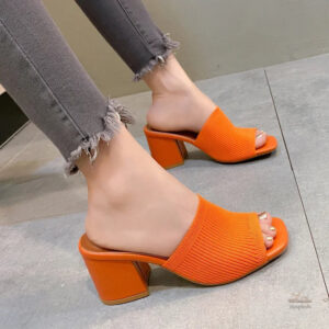 Sandales à talon orange, 5 cm de hauteur, pour un confort optimal