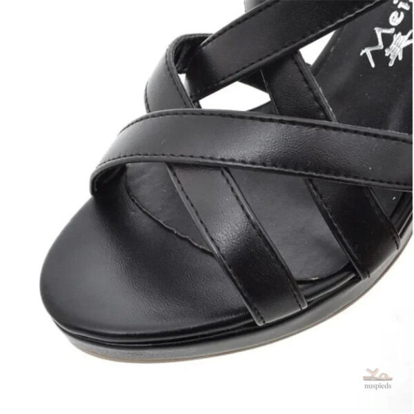 Sandales élégantes à talon, style gladiateur, coloris noir
