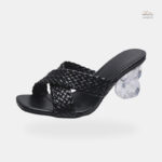 Sandales femme à talon, lanières croisées et tressées