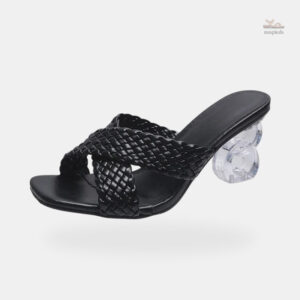 Sandales femme à talon, lanières croisées et tressées