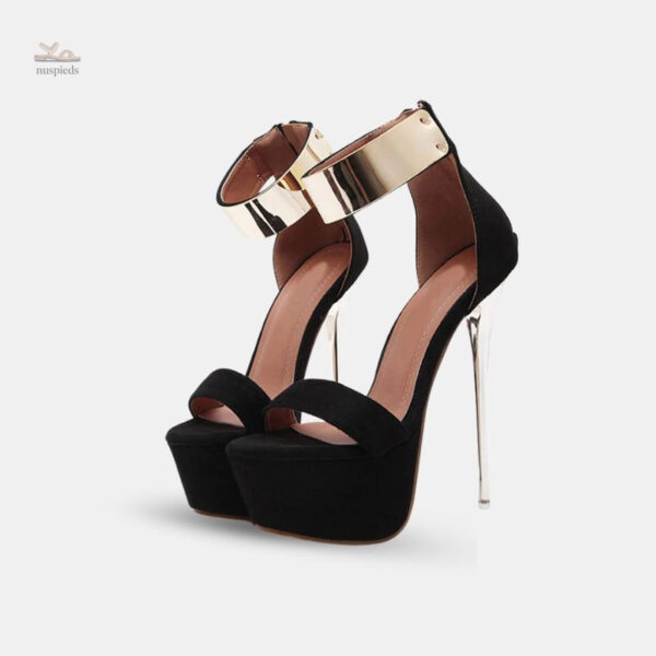Sandale talon haut femme avec lanière et talon doré