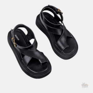 Sandale Élévée en Cuir Noir