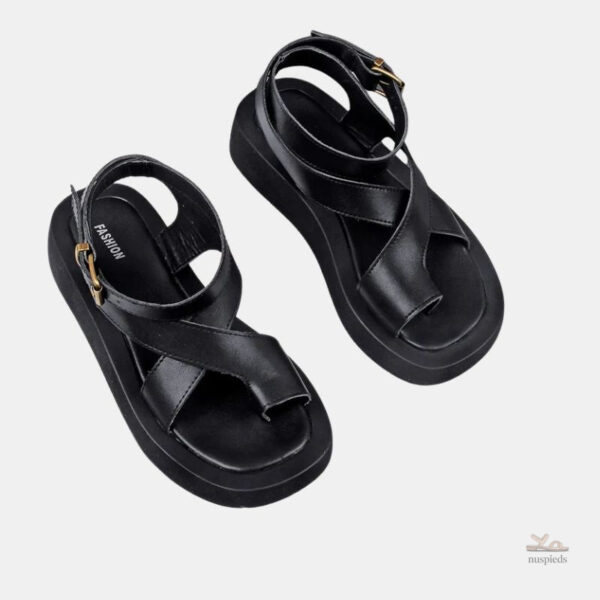 Sandale Élévée en Cuir Noir