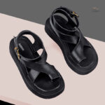 Sandale Plateforme en Cuir Noir