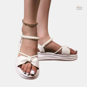 Sandale Talon Plateforme Élastique à Perles