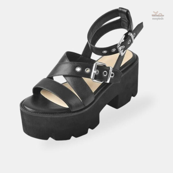 Sandales Talon Plateforme Lanières Noires
