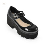 Sandale à talons plateforme en simili cuir verni
