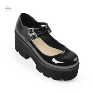 Sandale à talons plateforme en simili cuir verni