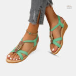 Sandale verte femme avec bande élastique