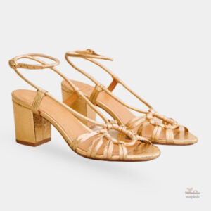 Sandales Dorées à Talons Carrés pour Femme