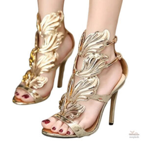 Sandales femme à talons avec ailes dorées