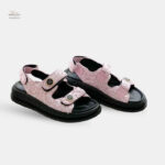 Sandales cuir véritable pailletées avec scratch pour femme