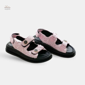 Sandales cuir véritable pailletées avec scratch pour femme
