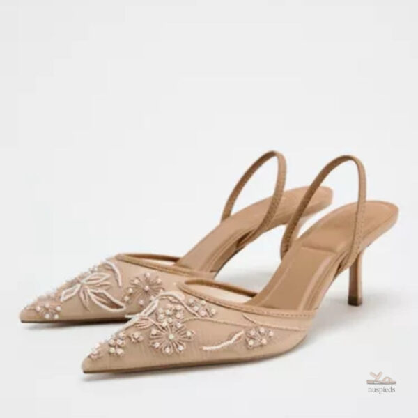 Sandales à Talons en Maille Brodée